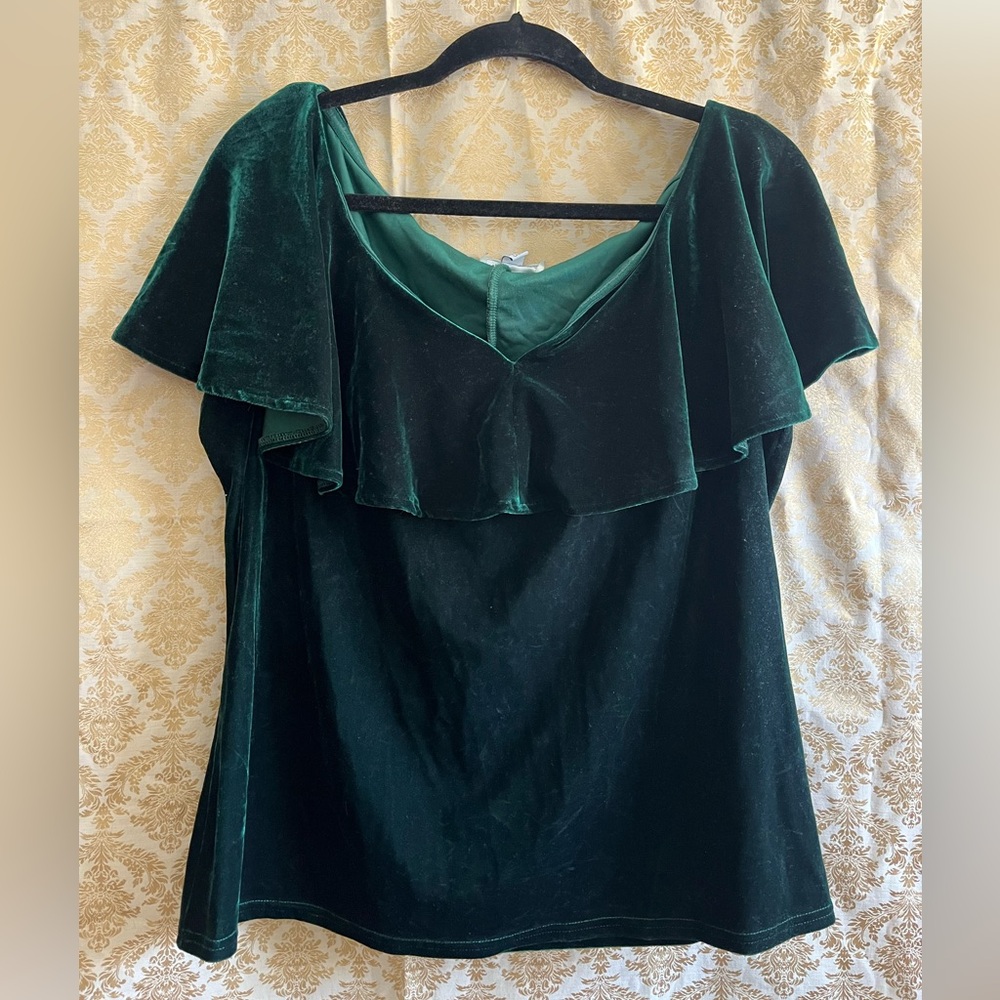 Unique Vintage Dark Green Velvet Blouse
